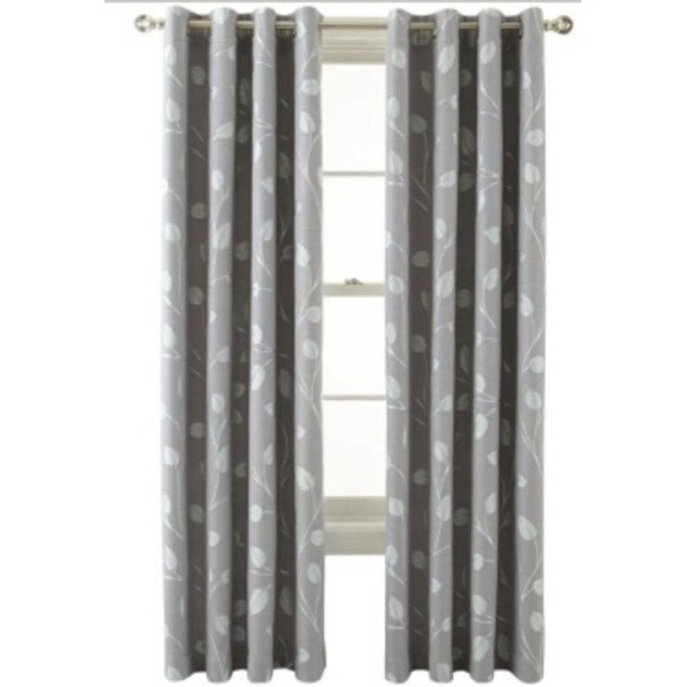 MarthaWindow Hampton Leaf Grommet Curtain Panel 50x84 Skyline Gray Energy Saving